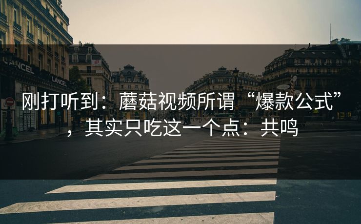 刚打听到：蘑菇视频所谓“爆款公式”，其实只吃这一个点：共鸣
