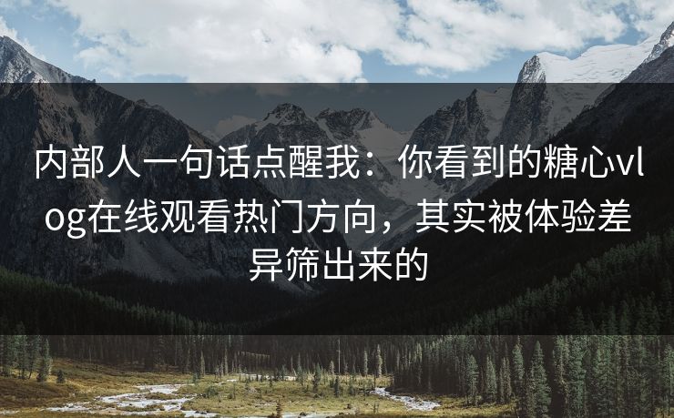 内部人一句话点醒我：你看到的糖心vlog在线观看热门方向，其实被体验差异筛出来的  第1张