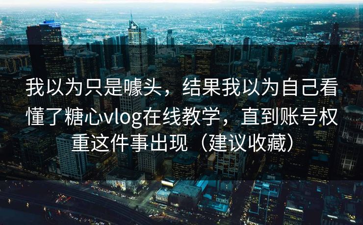我以为只是噱头，结果我以为自己看懂了糖心vlog在线教学，直到账号权重这件事出现（建议收藏）