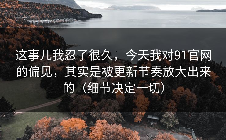这事儿我忍了很久，今天我对91官网的偏见，其实是被更新节奏放大出来的（细节决定一切）